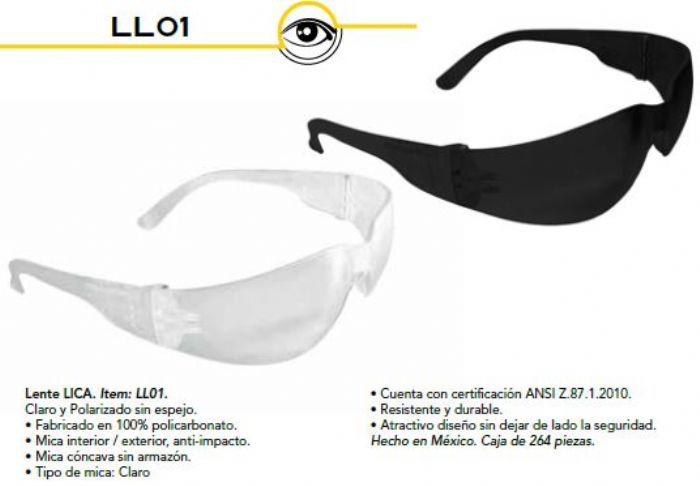LENTES DE SEGURIDAD LL01 CPAM CLARO NO ESPEJO							